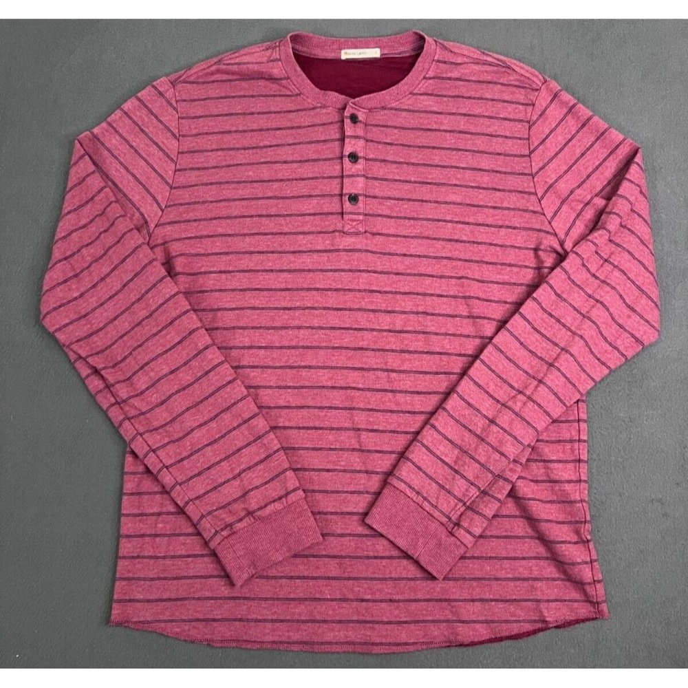 Marine Layer Shirt Mens Large Red Striped Knit Long Sleeve Henley